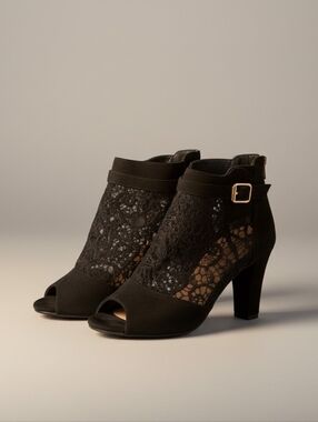 Women's Black Lace Peep-Toe Ankle Boots